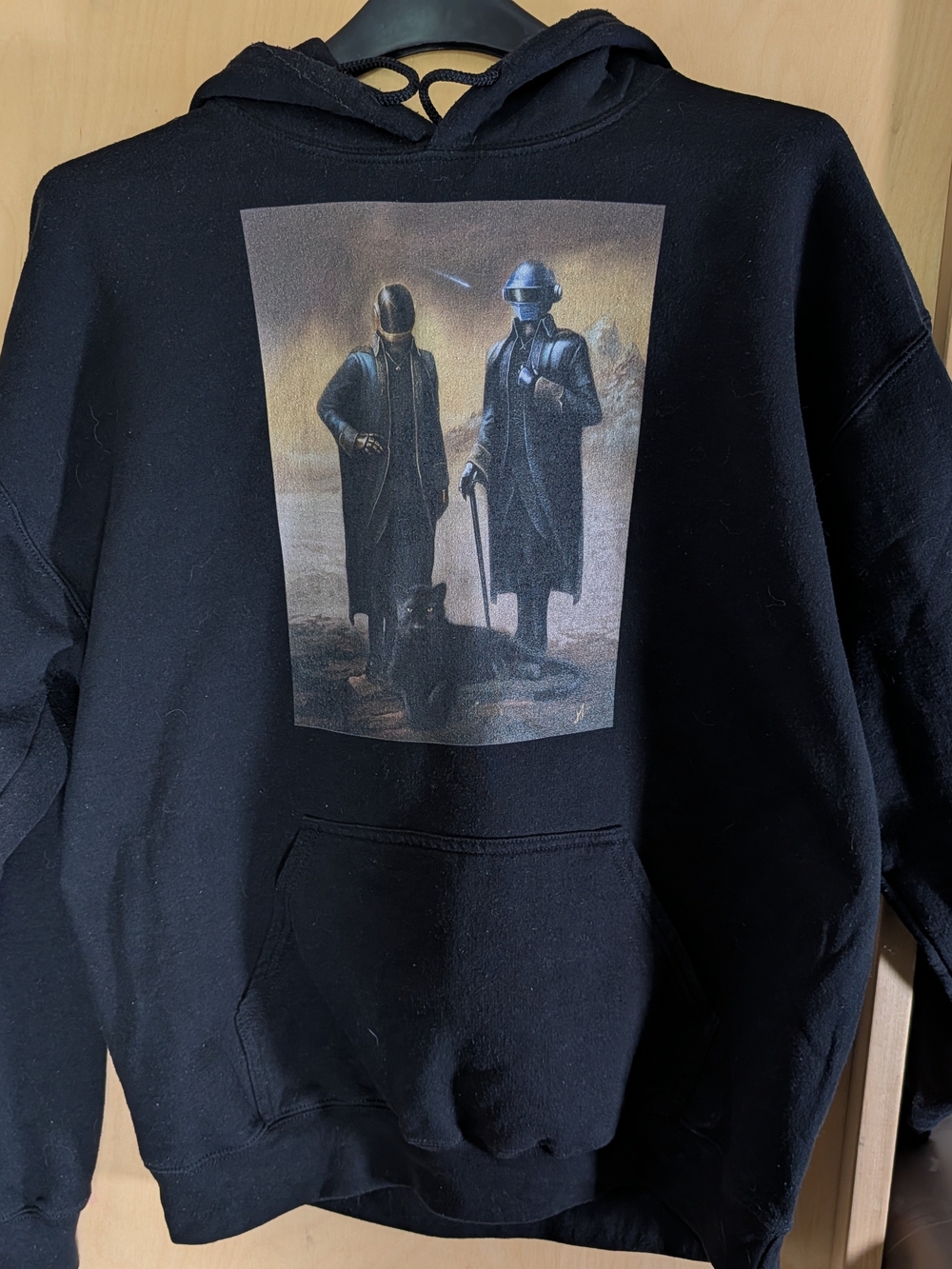 Men's Black Graphic Hoodie with Surreal Art Print